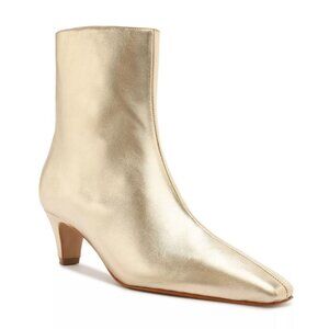 198$ Schutz Dellia Closed Toe Metallic Leather Booties Women's Size 8 US Gold
